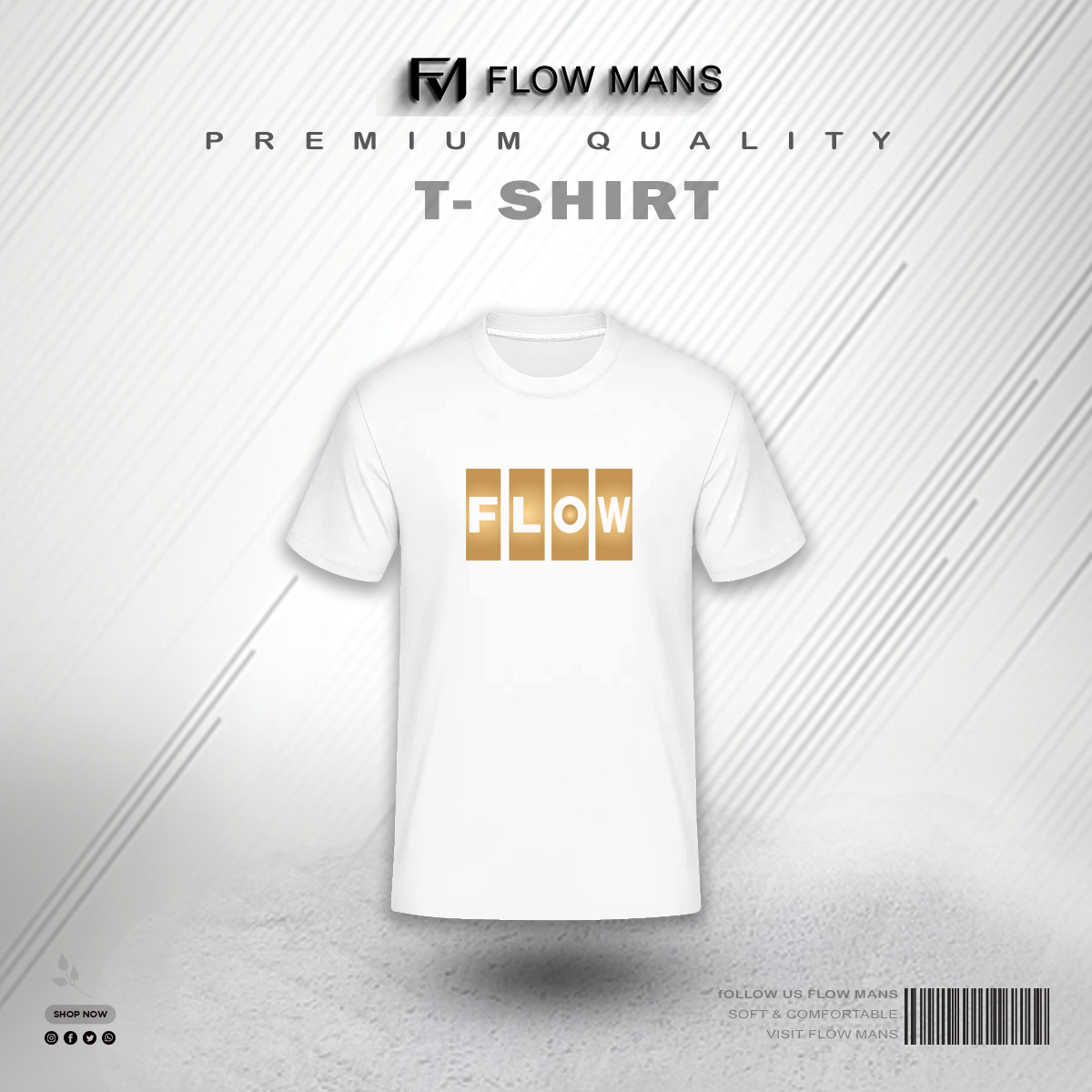 Premium Cotton T-shirt White Color Flow design